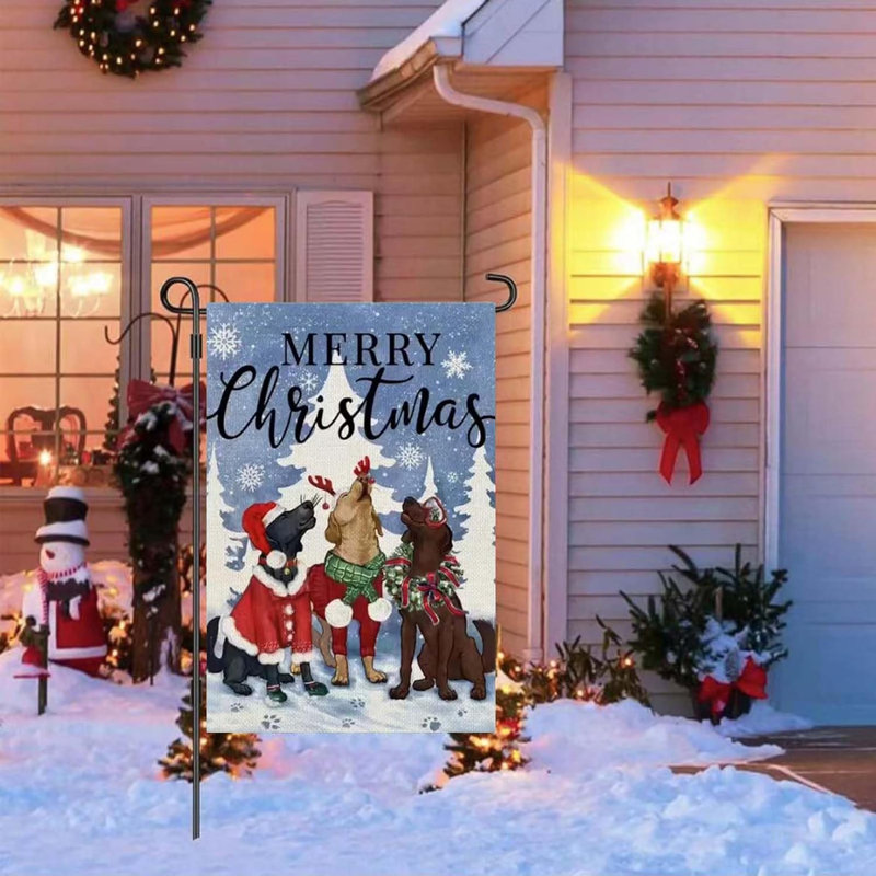 Drapeaux de jardin de Noël pour la décoration extérieure, chiens de Noël d'hiver
