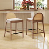 Emington Modern Stools with Rattan Backrests and Wood Frame