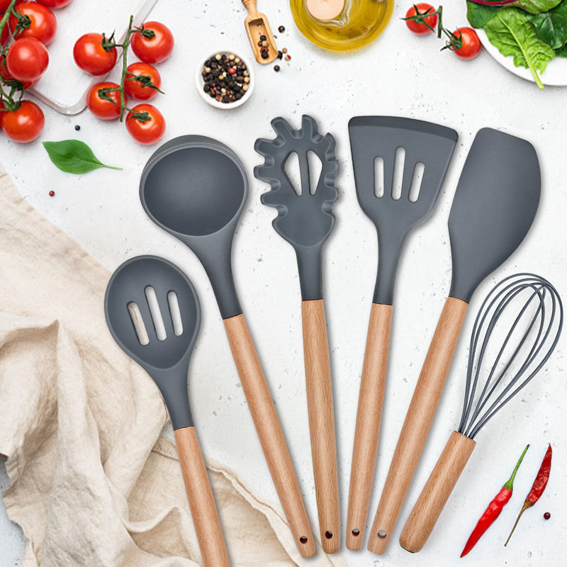 Belfry Kitchen Villicana 10 Utensil Set, Grey