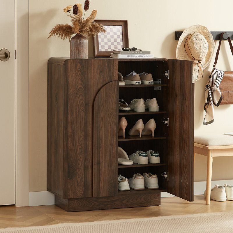 5-Tier 20 Pairs Shoe Cabinet With Doors And Adjustable Shelves For Entryway, Walnut