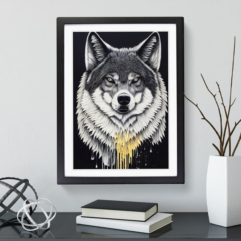Splashed Wolf No.1 - Wall Art, Black Framed, 64cm H x 46cm W x 2cm D