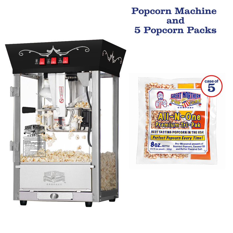 8 oz. Great Northern Popcorn Machine à maïs soufflé de table Kettle, Noir