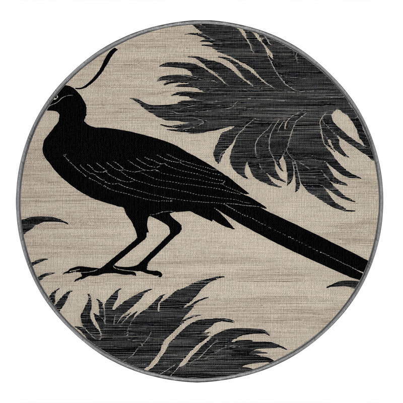  Tapis lavable noir Drongo, Rond 5 pi