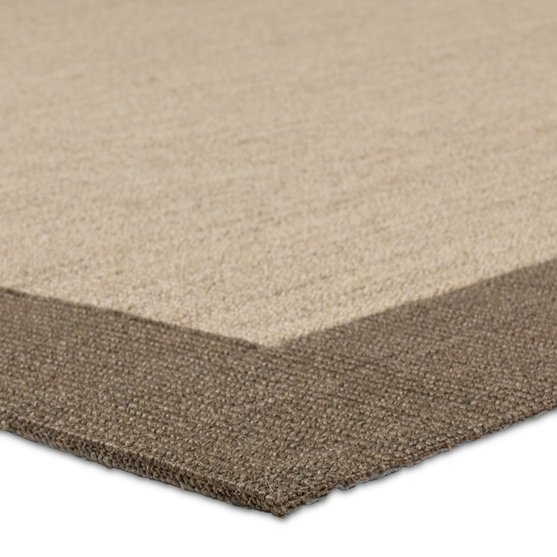 Tapis beige / brun à bordure fait à la main Ebern Designs Leyar, Rectangle de 5 pi x 8 pi