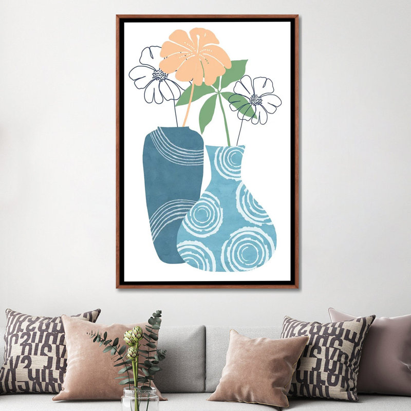 «Blue Decorative Pots II», reproduction d'art murale - toile encadrée, H 60 po x l 40 po, Brun