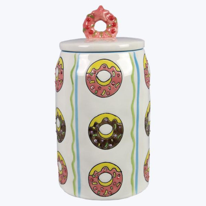 Stoneware Doughnut Design Goodie Jar-2 Pcs