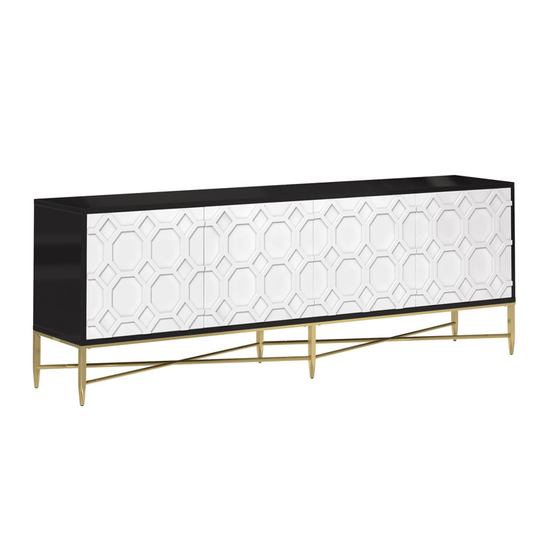 Armoire moderne à 4 portes, meuble télé moderne noir et blanc