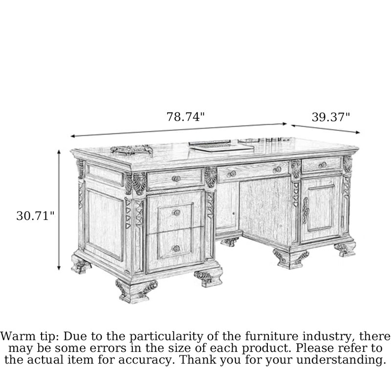 Bureau d'ordinateur en bois massif American, H 30,71 po x l 78,74 po x P 35,43 po