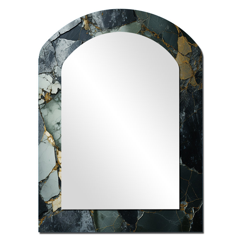 Miroir mural arqué doré et vert Terrazzo Marble Elegance I, 34 po x 25 po