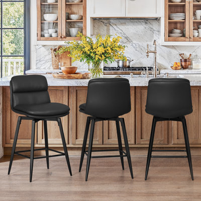 26" Swivel Upholstered Counter Stool With Metal Frame