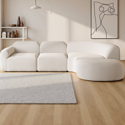 111" Modern Curved Sectional Sofa with Ottoman, High-Density Fully Compressed Sponge Design, 3-Piece Set, Right-Hand Facing, Fully Assembled, Perfect for Living Room & Lounge