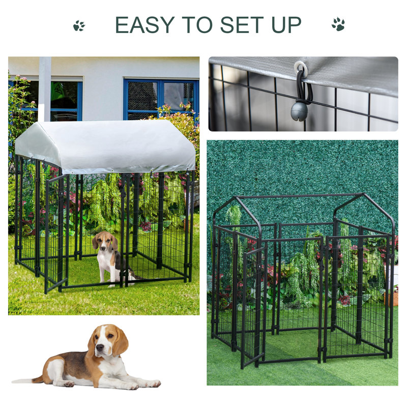 Galvanized Steel Outdoor Dog Kennel with UV-Resistant Roof