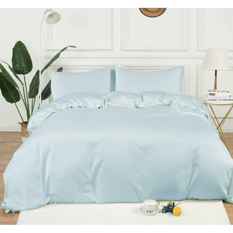 Rayon Sateen Duvet Cover, Blue, King Duvet Cover + 2 King Shams