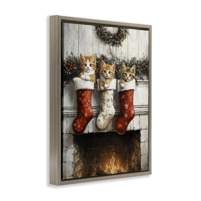 Chatons de Noël dans un cadre flottant bas, design par Arlington Prints, Cadre flottant orme Montalcino, H 21 po x l 17 po