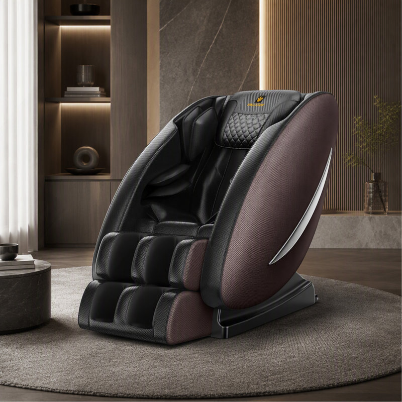 Fauteuil de massage inclinable à gravité zéro avec pression d'air complète, Similicuir brun