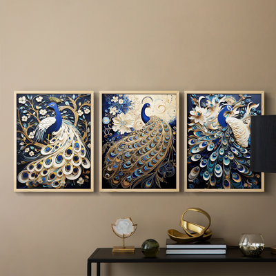 Peakcock  Series  LXXI  -Set Of 3 Framed Giclee Prints -Ready to Hang