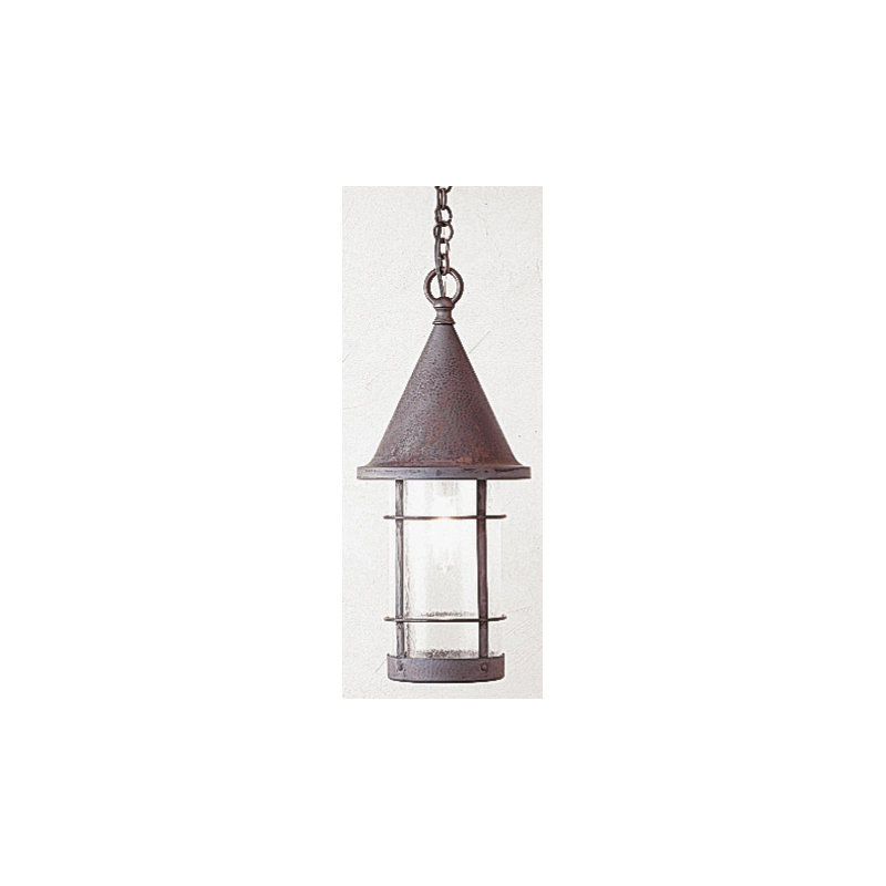 Valencia Outdoor Pendant, Clear Seedy, Rustic Brown, 17.38" H x 7.25" W