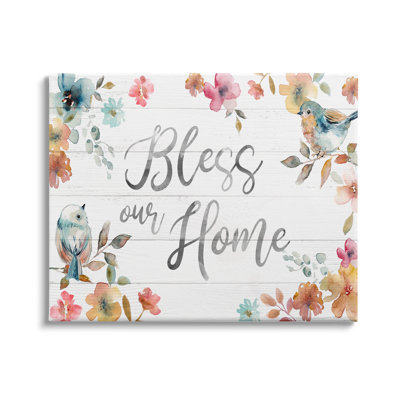 " Bless Our Home Greeting Watercolor Birds Blooming Flowers " by Carol Robinson
