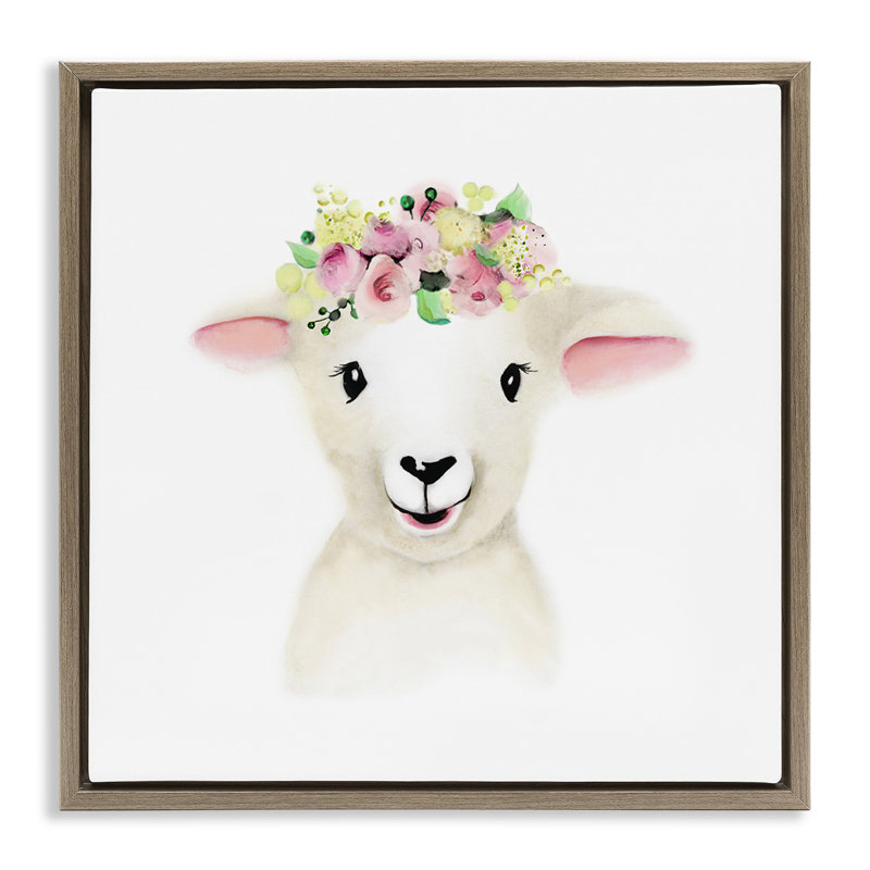 Couronne de fleurs bébé agneau mouton, Cadre flottant orme Montalcino, H 18 po x l 18 po