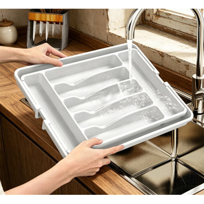 Extra Large Expandable Silverware Organizer Kitchen Utensil Drawer Tray White