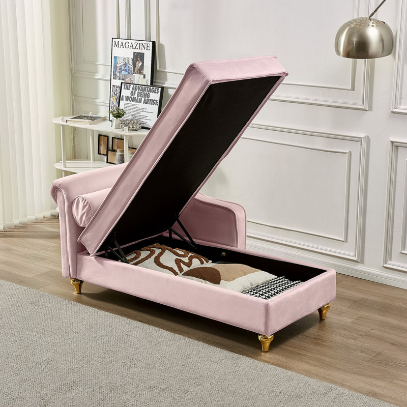 Chaise longue moderne avec revêtement en velours, Rose