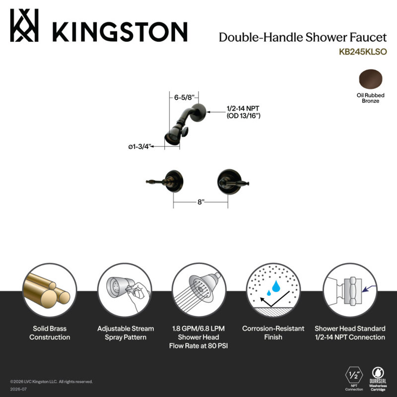 Kingston Brass Knight Double-Handle Shower Faucet
