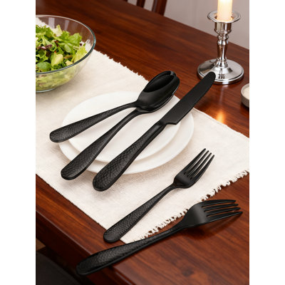 Ensemble de couverts noir martelé pour 6 pièces, 30 pièces en acier inoxydable avec finition miroir, comprend des cuillères et des couteaux, un ensemble de couverts de cuisine allant au lave-vaisselle