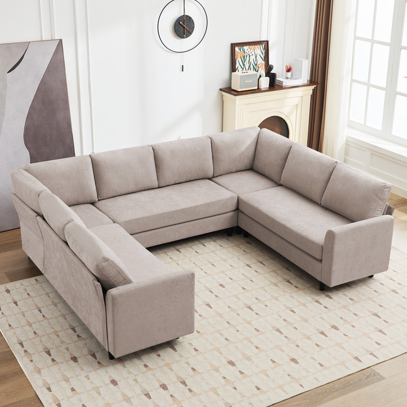 Canapé modulaire de 107,3 po avec accoudoirs et repose-pieds mobile Dorch, Tissu gris