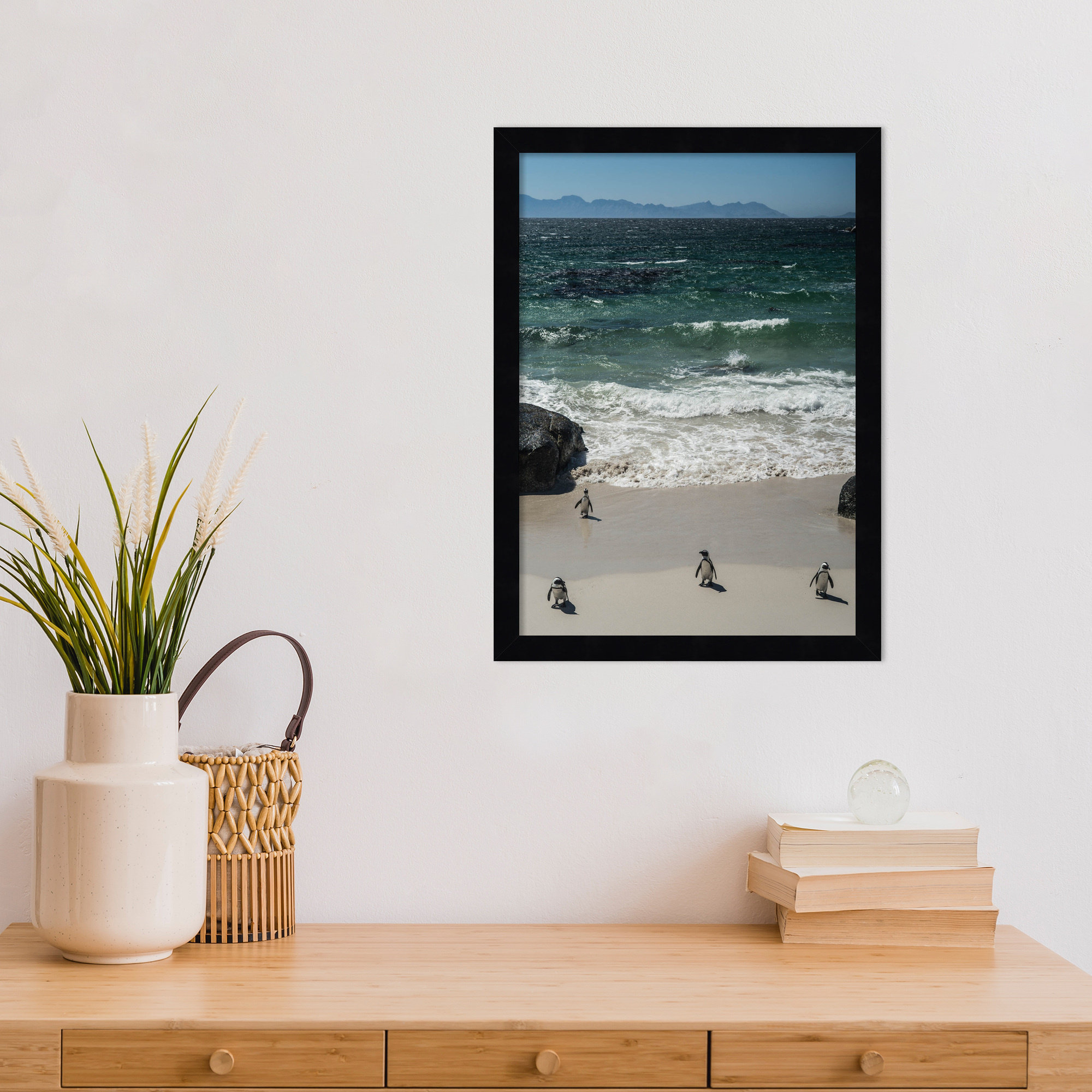 Coming In to the Beach by Shot by Clint Wood Framed Wall Art Print, 17" H x 13" W, Black