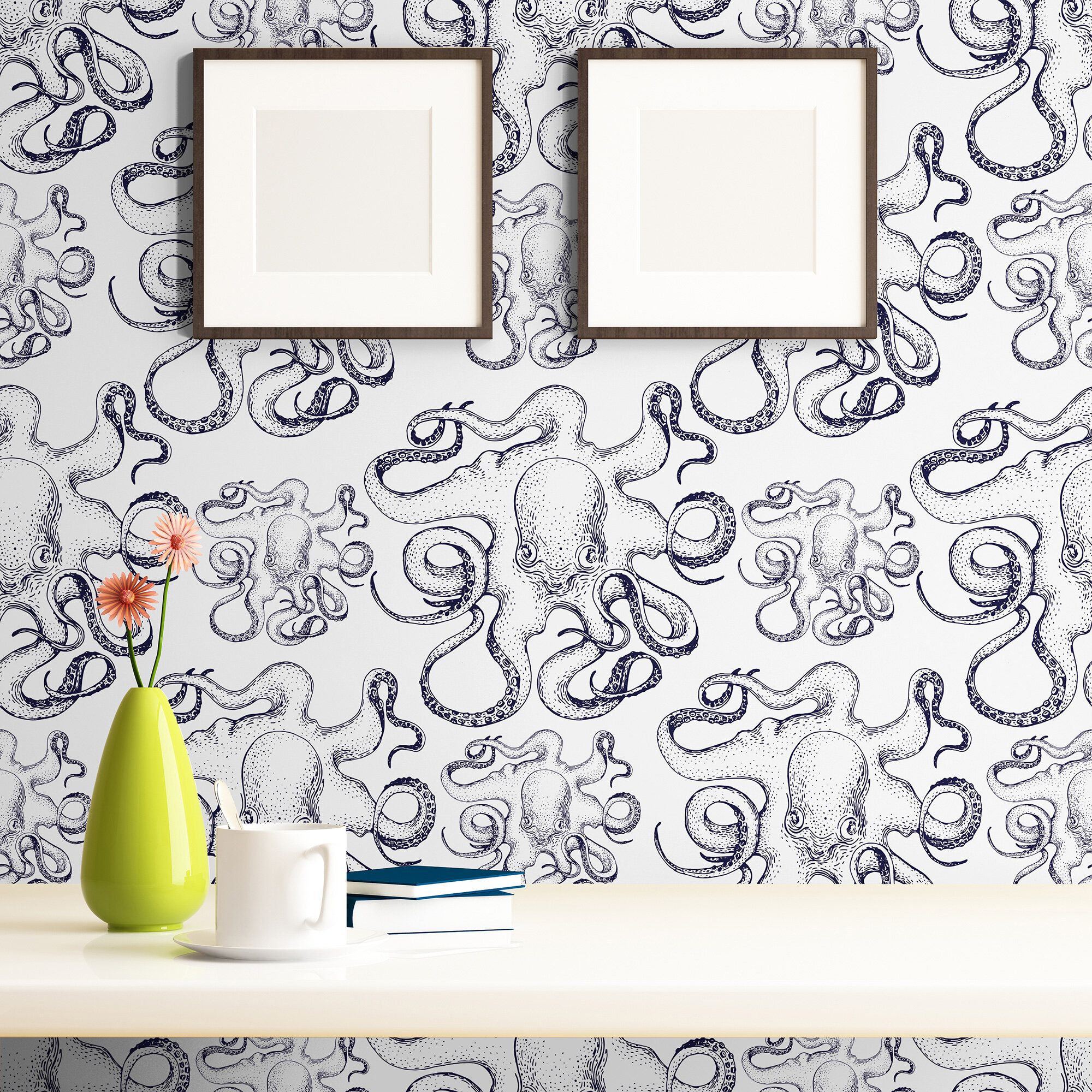 Blue Fish Removable Wallpaper Beach Wall Decor Cabin  Etsy  Blue and  white wallpaper Bathroom wallpaper fish Removable wallpaper