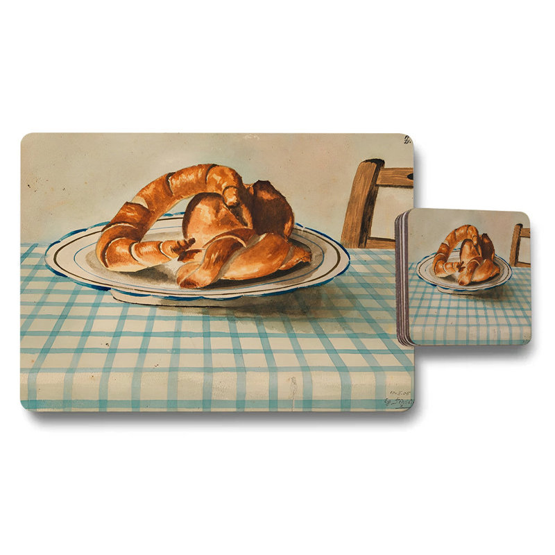 Cat Themed Placemat And Coaster Set With Black Spotted Cats