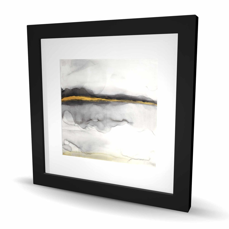 Rayures dorées abstraites - Reproduction matte encadrée pour le décor de la chambre à coucher, Noir, H 16 po x l 16 po