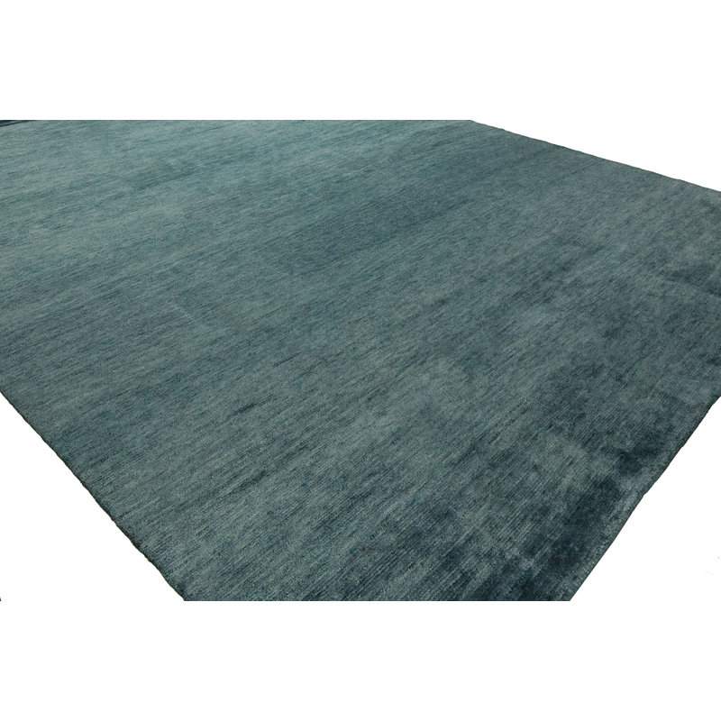 Tapis bleu en laine noué à la main Decker, Rectangle 8 pi x 10 pi