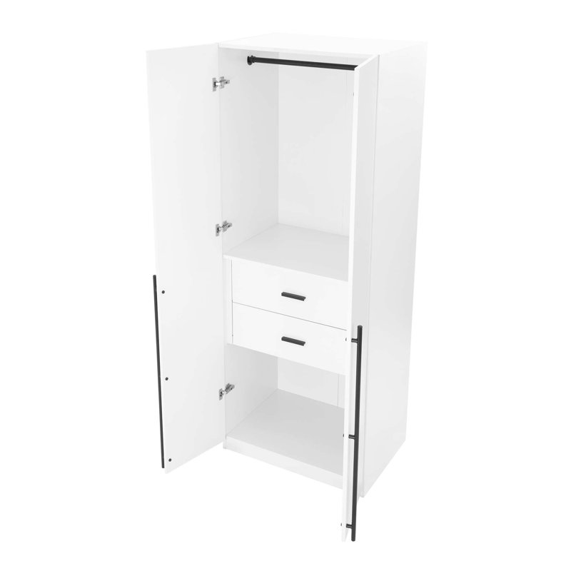 Armoire sur pied avec 1 tringle, 1 tablette et 2 tiroirs Lee, Blanc