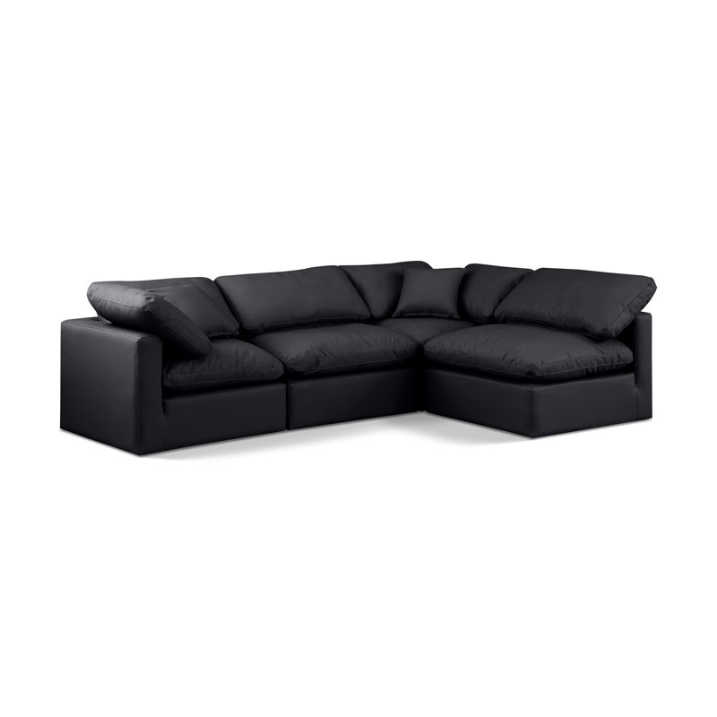 Itala Upholstered L-Shaped Sectional Reversible, Black Vegan Leather