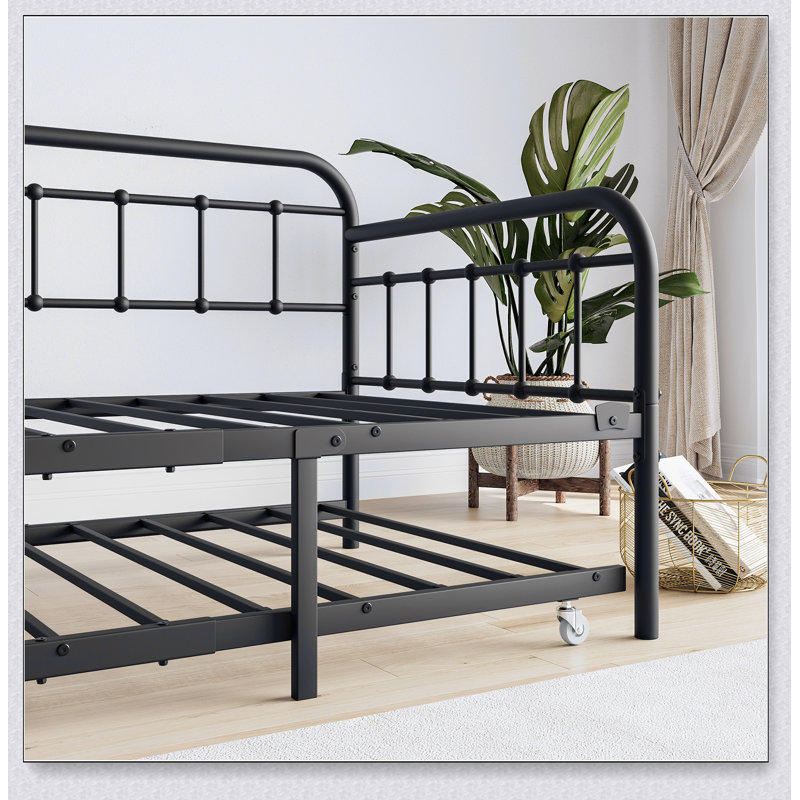 Metal Daybed Frame With Trundle, Heavy Duty Steel Slat Support Sofa Bed
