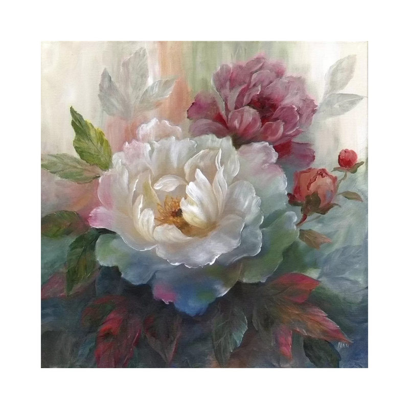 «Roses» - Impression encadrée sur papier, H 18 po x l 18 po x 1,5 po, Toile tendue