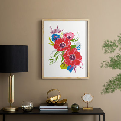 «Brilliant Poppies II», reproduction encadrée - bois massif