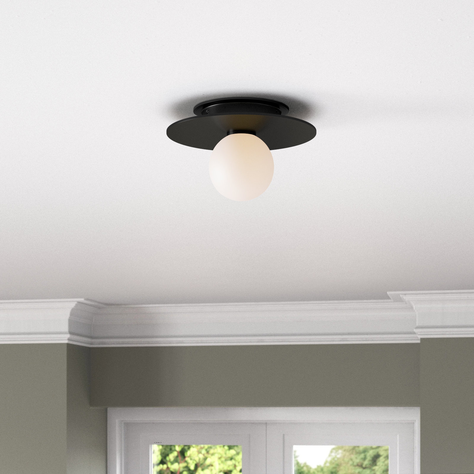 Allegra Single Light Glass Flush Mount, 4.625" H x 8" W x 8" D, Midnight Black