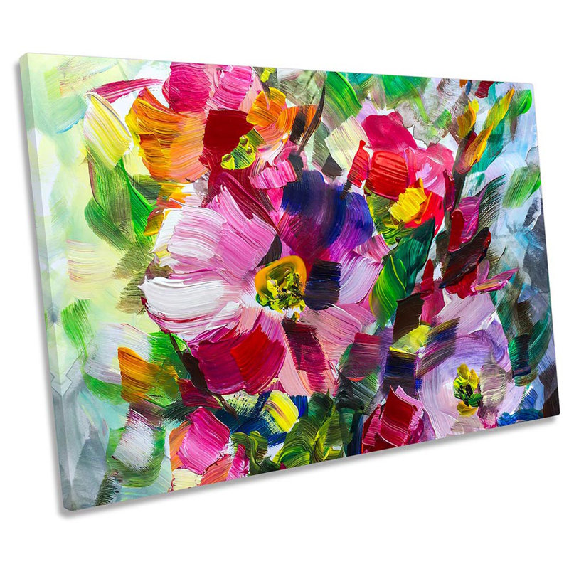 Paint Strokes Floral Flowers - Wrapped Canvas Print, 91.4cm H x 137.2cm W x 4cm D