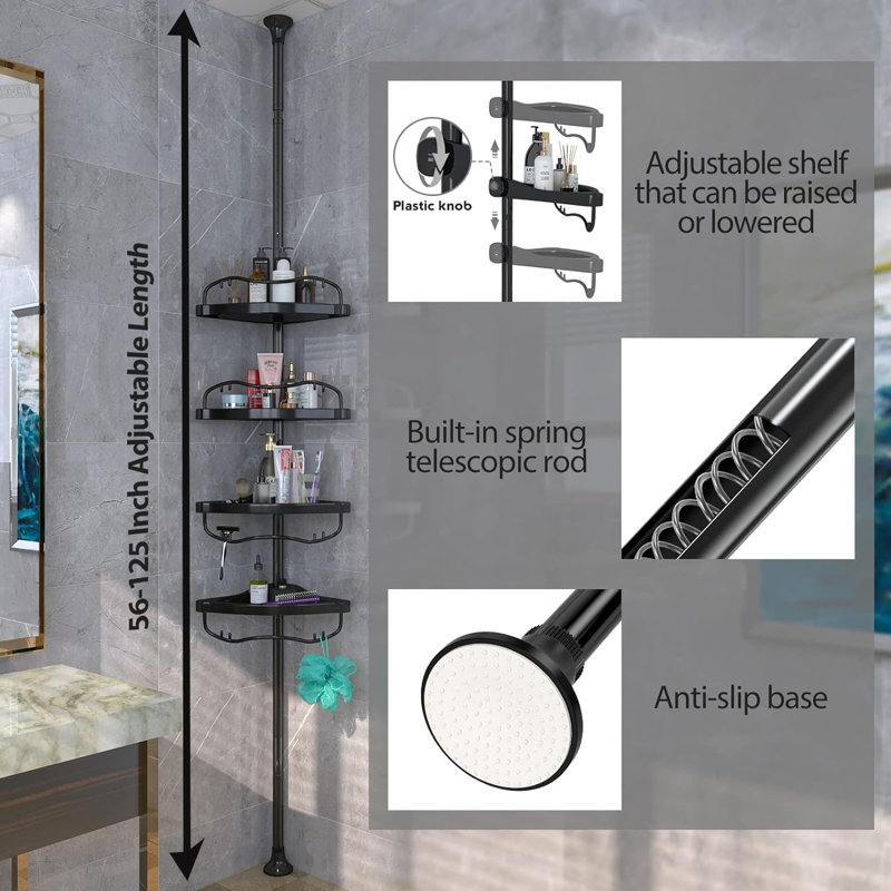 Miylah Wall Bamboo Shower Caddy, Black