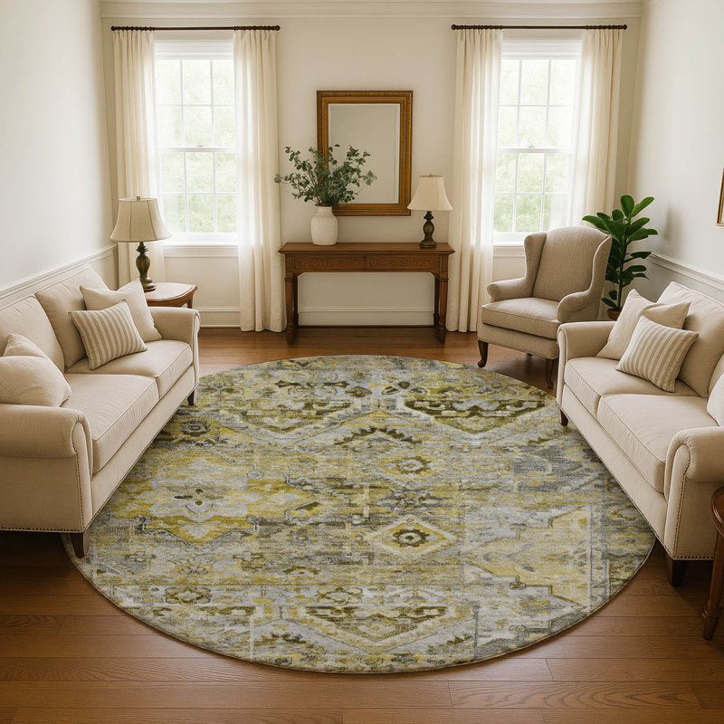 Premium Machine Washable Slesnick AMF1664 Global Rug, Round 8'