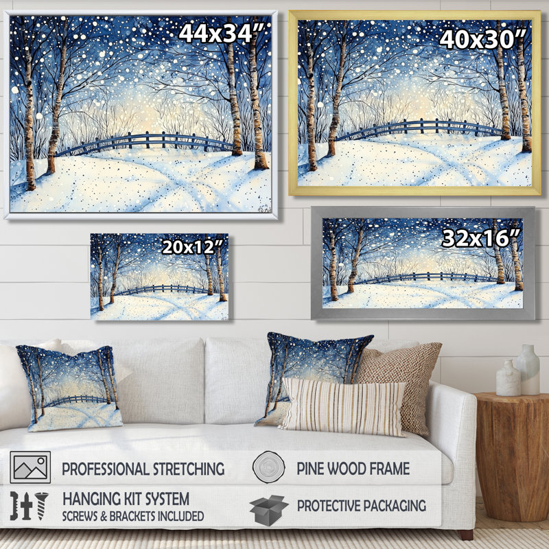 «Road To The Park In Winter I - Winter Landscape», reproduction sur toile, Reproduction encadrée d'une seule photo sans pass