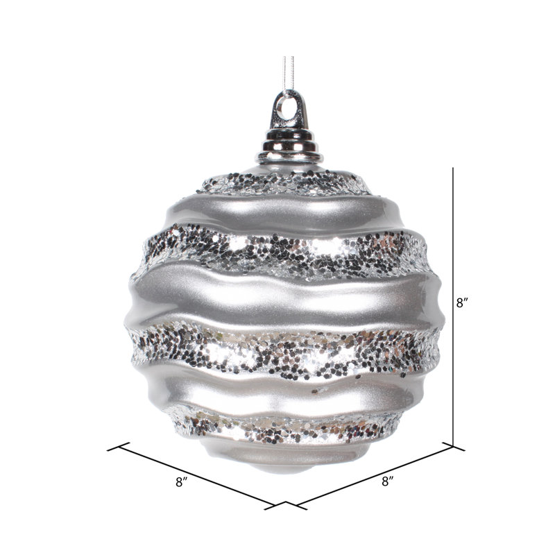 Ornement de Noël boule rayée et scintillante, H 8 po x l 8 po x P 8 po, Argent
