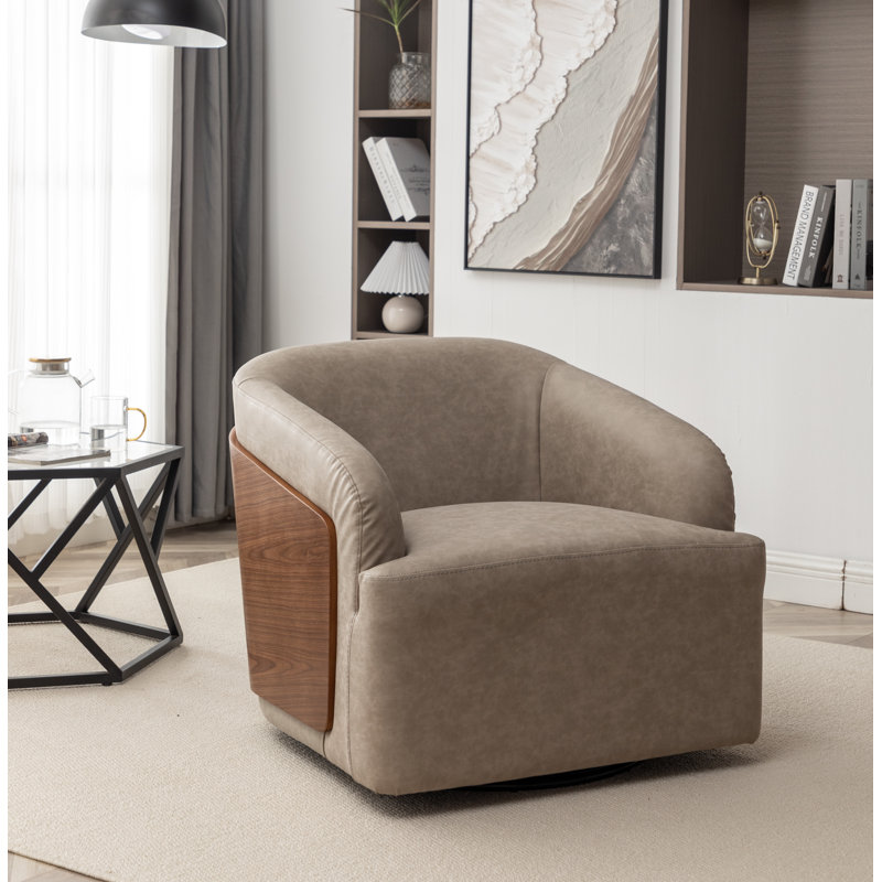 Broderic Faux Leather Swivel Barrel Chair, Gray Faux Leather