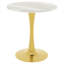 Table de salle à manger ronde avec plateau en marbre et piédestal doré, 2 à 4 places, style Mid-Century moderne pour le salon ou la cuisine