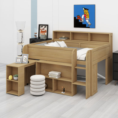 Loft Bed With Multiple Storage Shelves, Integrated Desk And LED Lighting