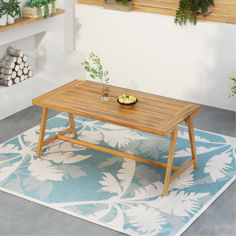 Table de salle à manger d'extérieur moderne, table de patio en bois d'acacia avec finition en teck - jardin résistant aux intempéries, ensemble de salle à manger près de la piscine pour 4 à 6 personnes