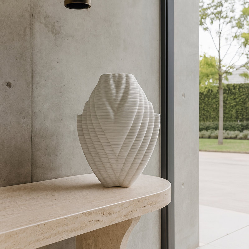 Vase de table moderne en céramique / porcelaine côtelée à la main Modern