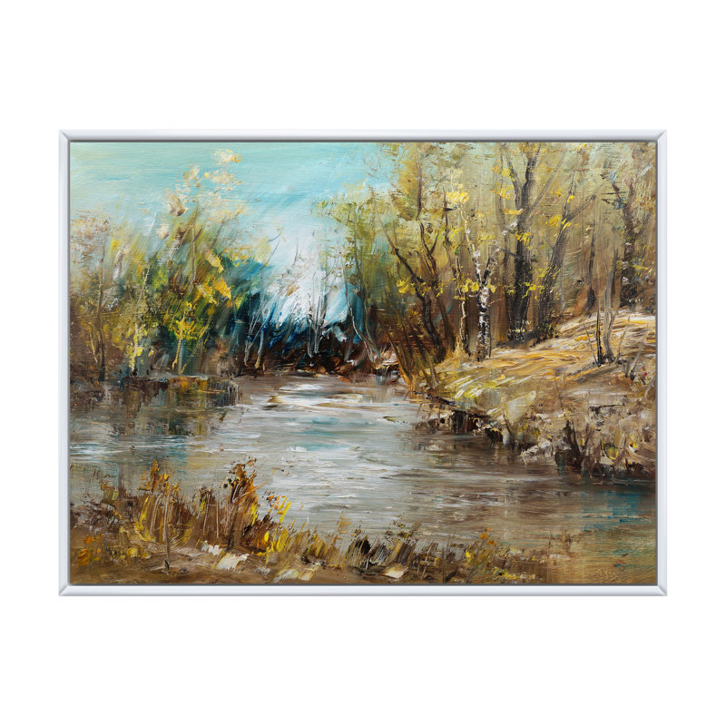 «Summer River Landscape V», reproduction sur toile flottante, H 24 po x l 36 po x P 1 po, Cadre flottant blanc